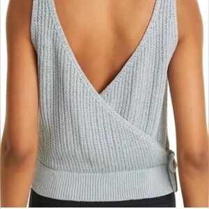 New Vince Tank Top Large Crossover Ribbed Cotton Sweater Gray‎ Fog Knit Side Tie